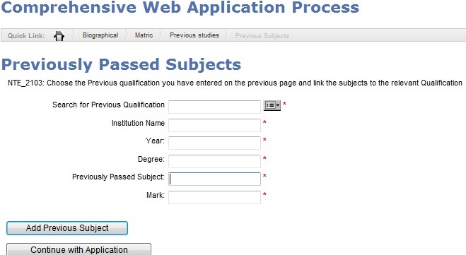Example of Previously Passed Subjects Page
