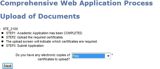 Example of Upload Document page