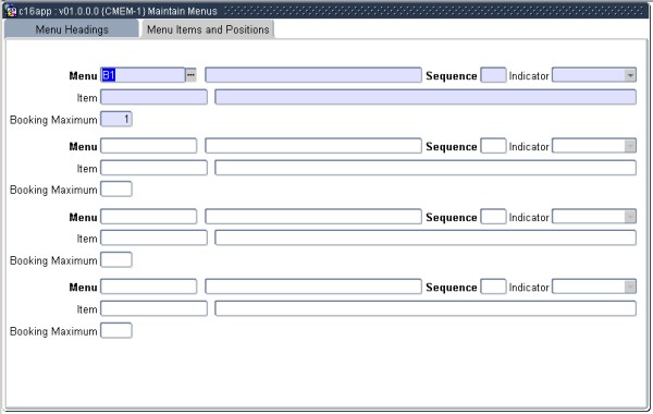 Example of Menu Items and Positions