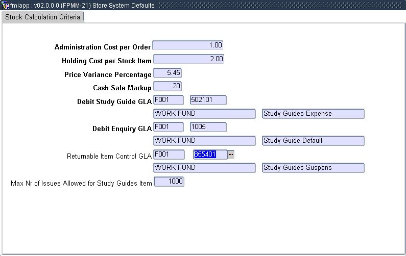 Example of Stock Calculation Criteria