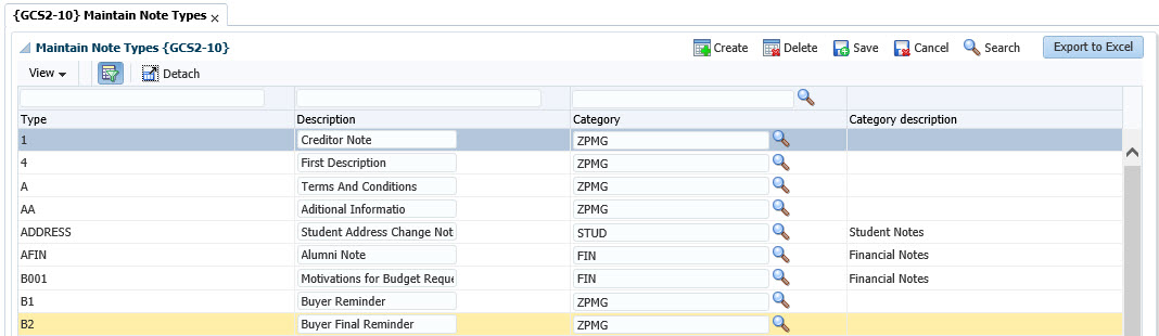 Note Types/Category