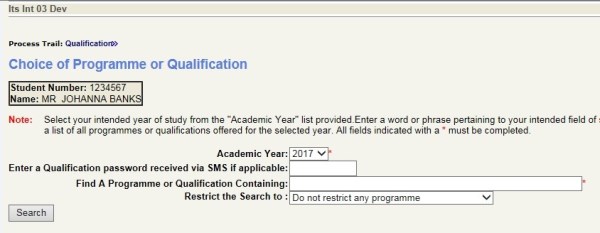 Example of Choice of Programme or Qualification
