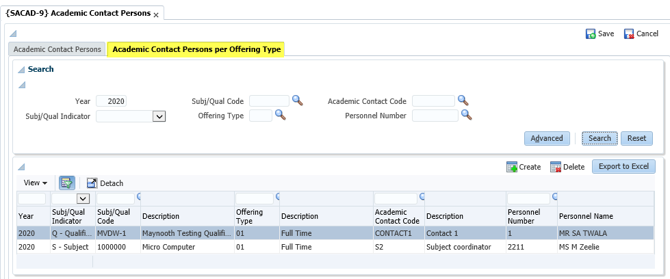 academic contact per OT