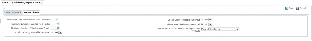 Example of report choice screen