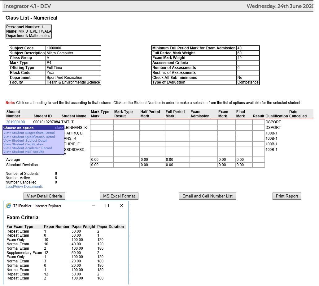 Class List View