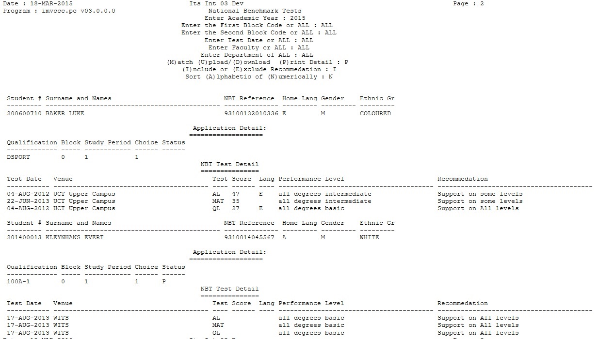 image of nbt printing report detail