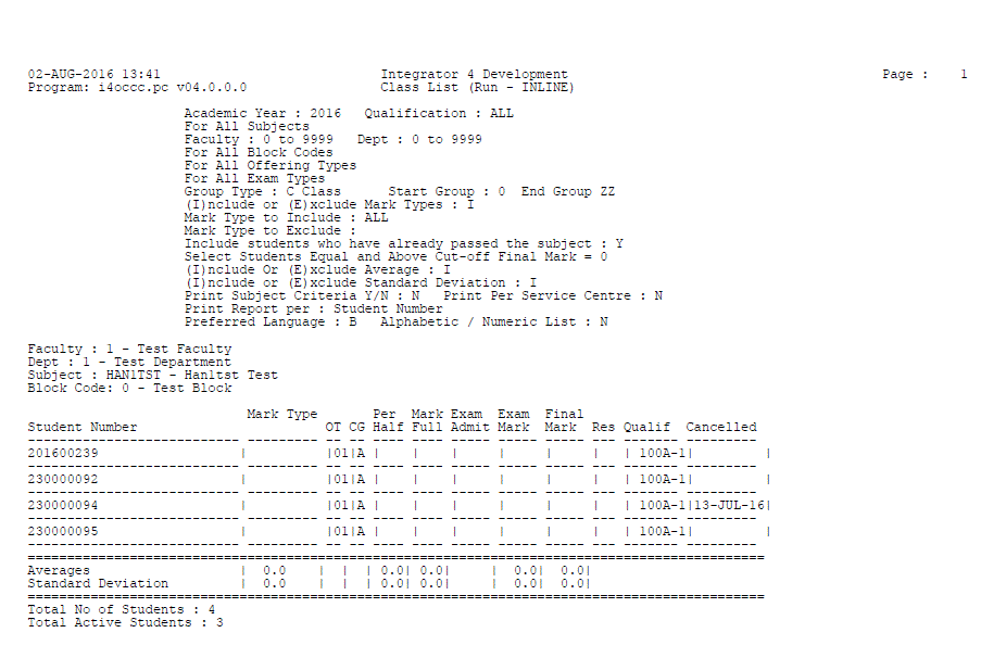 class list per OT